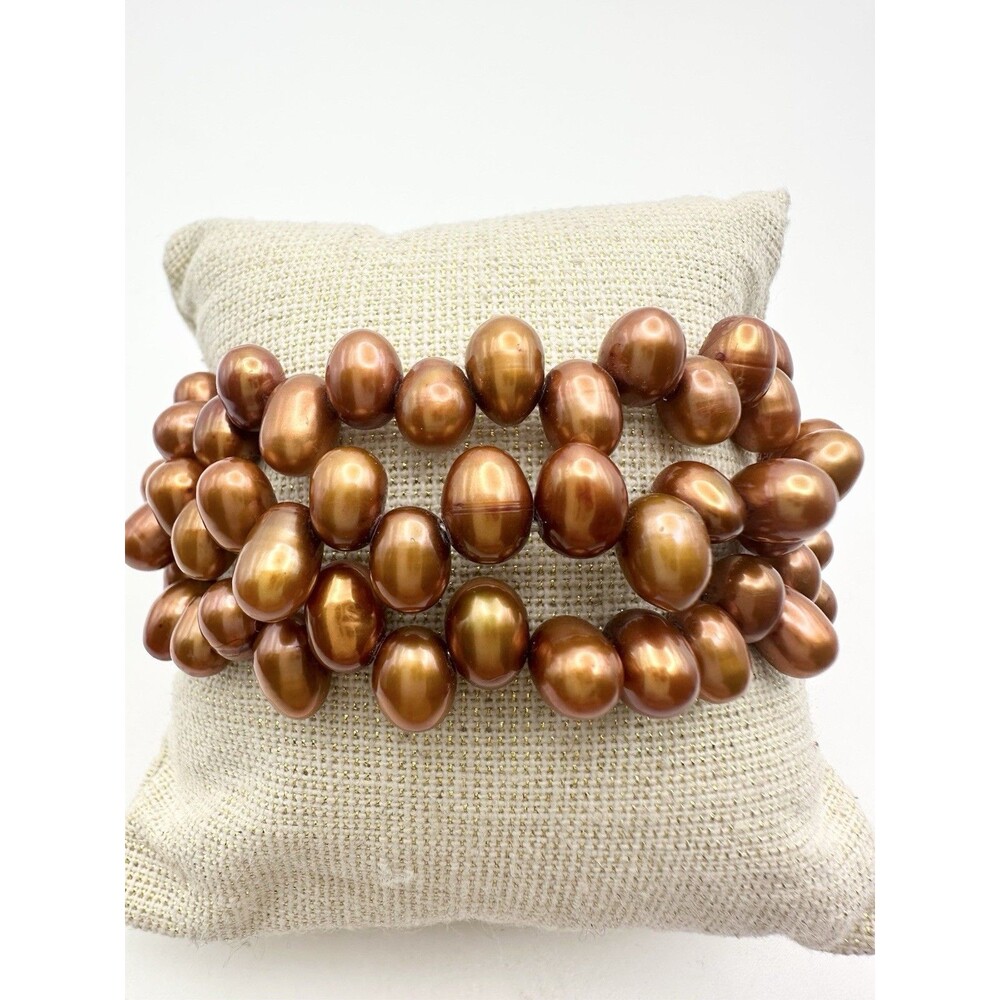 Adjustable Bronze Freshwater Pearl Wire String Wrap Bracelet